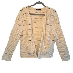 Zara Knit Open Weave Cardigan with Tassels Pockets Size Large